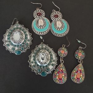 BUNDLE OF THREE TURQUOISE DANGLING EARRINGS 2" IN LENGTH